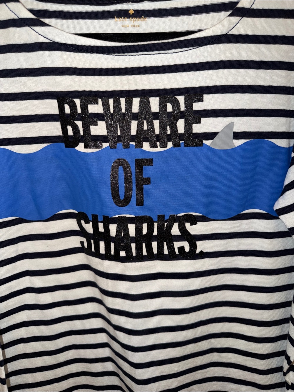 kate spade White & Navy Striped 'Beware of Sharks' Long Sleeve Tee - Picture 3 of 12